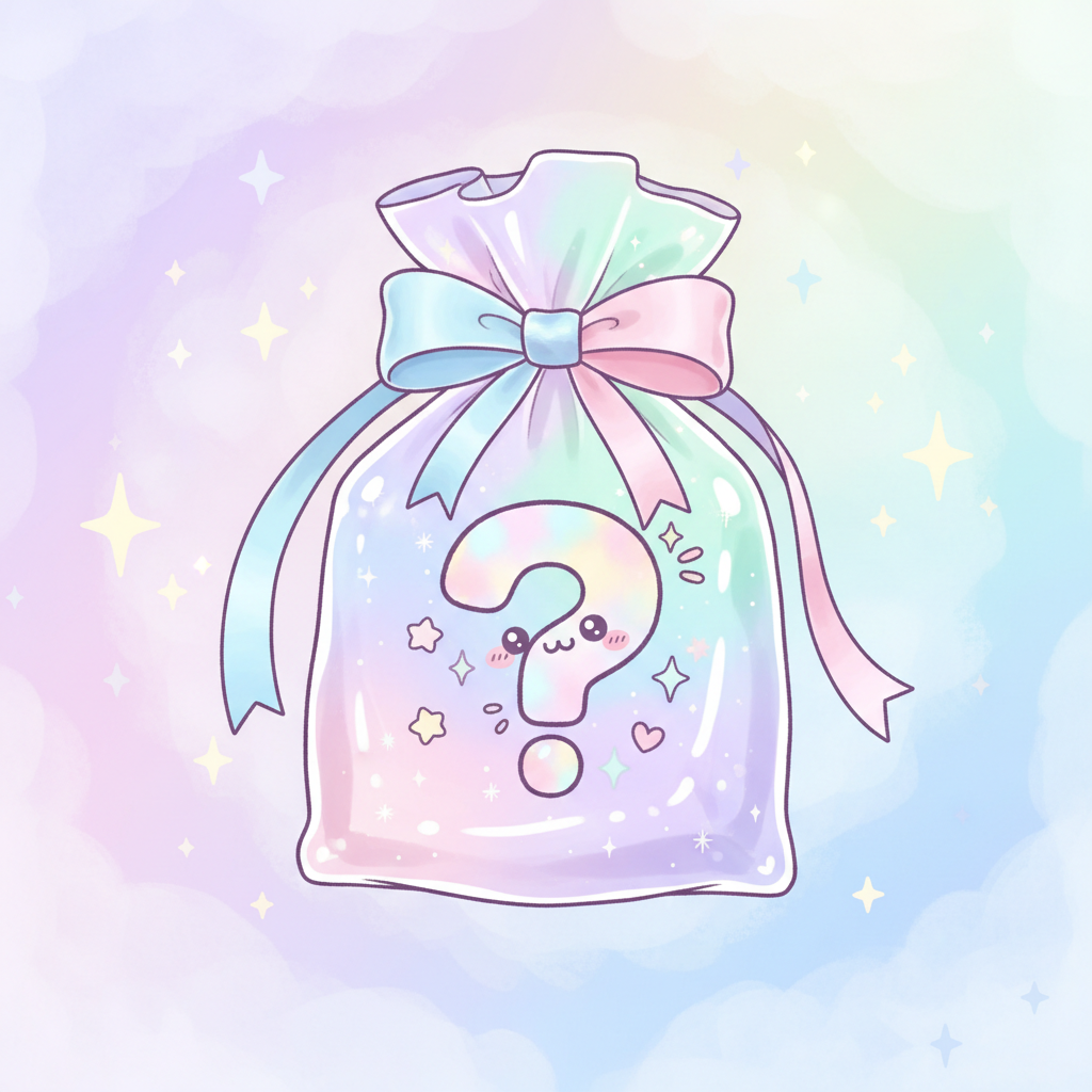 create a animated kawaii themed sealed mystery bag